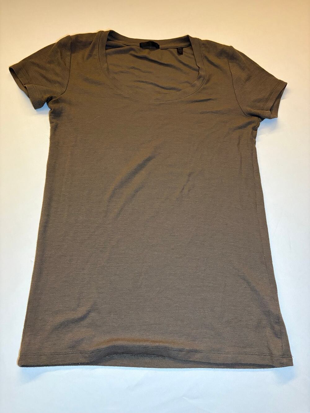 ATM Anthony Thomas Melillo Olive Brown Ribbed Scoop Neck Tee M Minimalist
